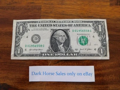 US $1 One Dollar bill with the year 1956 in the SERIAL NUMBER cash money D08Cz. - Image 1 of 2