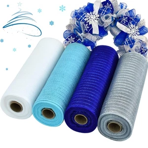 TONIFUL 4 Rollen 10 Zoll Blau/Silber/Weiß Dekorative Mesh Band Rollen, für - Bild 1 von 7