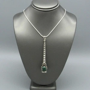 Collar colgante inusual de plata de ley y malaquita en forma de cono - Imagen 1 de 6