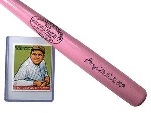 Louisville Slugger Babe Ruth 16" Mini Baseball Bat Pink & Big League Card Repro - Picture 1 of 10