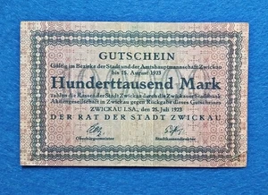 07 140 Notgeld Stadt Zwickau 100 000 Mark, 25.7.1923, KN rot 6-stellig, Sachsen - Picture 1 of 2