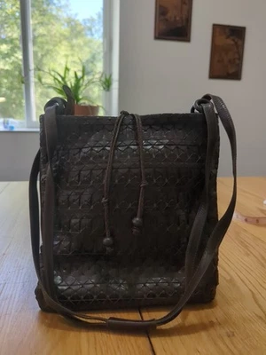 Bolsa CEM marrom tecido couro tiracolo alça de ombro Brasil VTG Y2K - Imagem 1 de 4