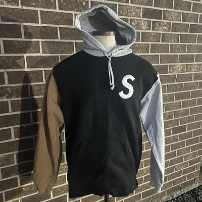 Supreme Colorblock Hoodie Authentic Hooded Sweatshirt Black Brown White SS19 XL - Image 1 of 4