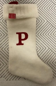 🥥 Wondershop Monogrammed 18” Knit Christmas Stocking “P” White- Red Letter🆕 - Picture 1 of 4