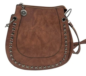 superbia brown studded saddle bag with dust bag - Picture 1 of 4