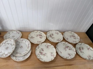 Limoges France Teller verziert Set 10 Teller - Vintage MCM Dekor, Gold & Blumen - Bild 1 von 12