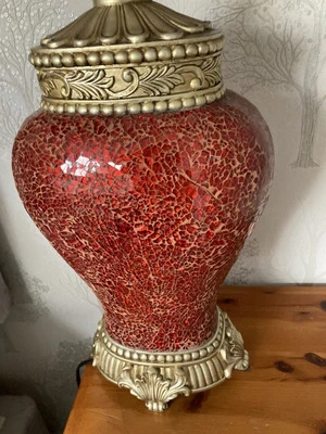  Large Red and gold mirrored mosaic table lamp  - Image 1 of 2