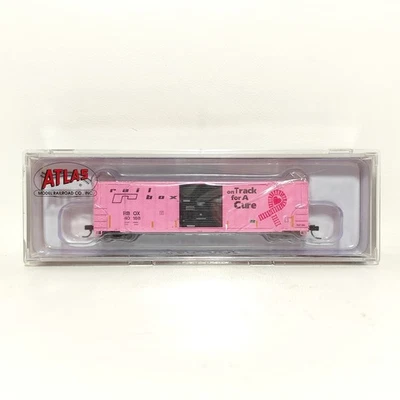 N Atlas Railbox FMC 5077 Single Door Box Car 40188 On Track for a Cure 50005590 - Image 1 of 3