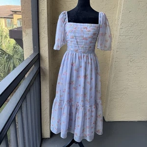 Abercrombie & Fitch Emerson Midikleid Blumendruck Gr. S blau rosa fließend gebraucht, in einwandfreiem Zustand - Bild 1 von 14