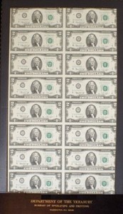 Sixteen 1976 Two Dollar *Star* Cleveland Notes Uncut Currency Dept Of Treasury