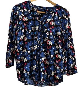 Talbots Women's Size PM Multicolor Split Neck Floral 3/4 Sleeve Top Blouse - Picture 1 of 12