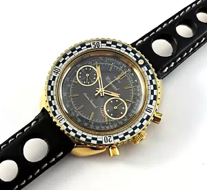 Vintage Luccard Lucien Piccard goldfarbene Chrongraph Herrenuhr Valjoux 7733 - Bild 1 von 16