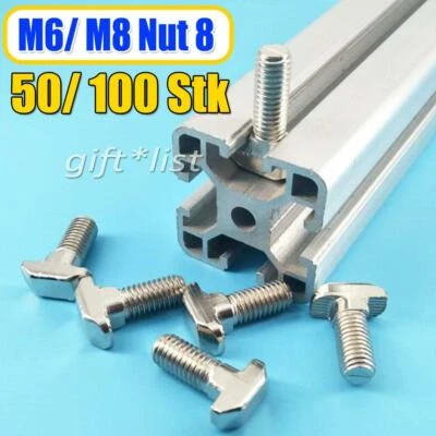 50-100x Hammerschraube M6 M8 Nut 8 Aluprofil T-Schraube Steg Hammerkopf Schraube - Bild 1 von 4