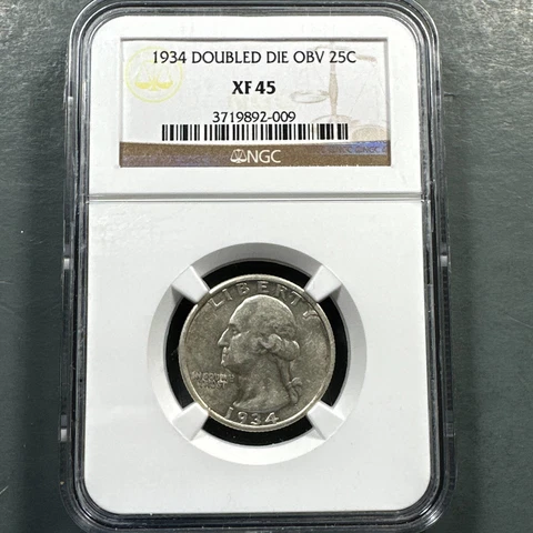1934 25C Washington Quarter, NGC XF45, DDO, Double Die Obverse (74723) Cover