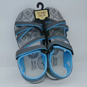 Stoney River Women's Gladiator Sandals Blue/Gray Sunburst Criss Cross Straps - Picture 1 of 7