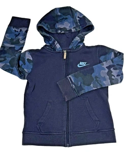 NIKE Boys Navy Blue Camo Print Zip Hoodie Size 6M With Pockets & Logo Age's 5-6 - Picture 1 of 16