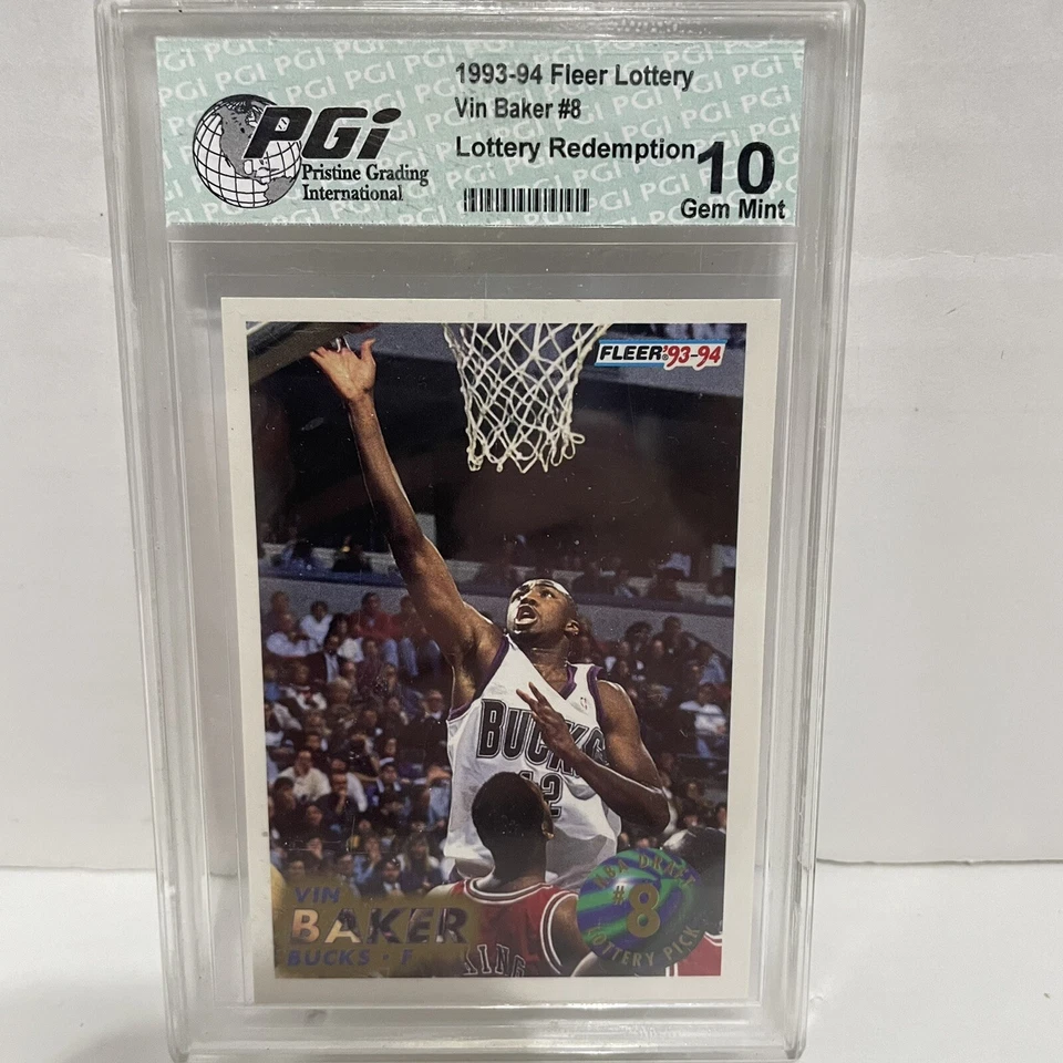 1993-94 FLEER LOTTERY EXCHANGE RC VIN BAKER PGI-Gem Estado perfeito 10 #8, Vintage, Bucks - Imagem 1 de 4