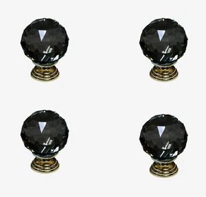 Pack Of 4 Black Crystal Cut Glass Cupboard Cabinet Knobs 30mm or 40mm Gold Base - Picture 1 of 1