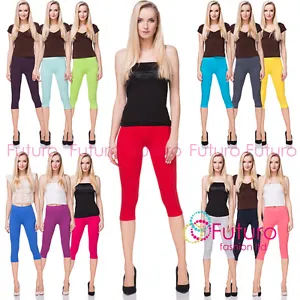 Cotton Yoga Gym Cropped Leggings 3/4 Summer Pants All Colours & Sizes  MIDL66 - Picture 1 of 24