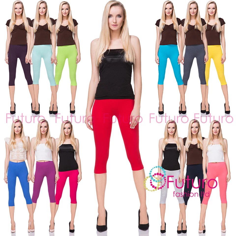 Cotton Yoga Gym Cropped Leggings 3/4 Summer Pants All Colours & Sizes  MIDL66 - Image 1 of 1