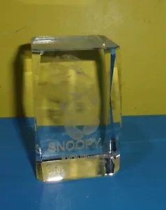 Snoopy Crystal Cube Laser Engraved Doing the Happy Dance - 3" Tall - 2" Wide - Picture 1 of 2