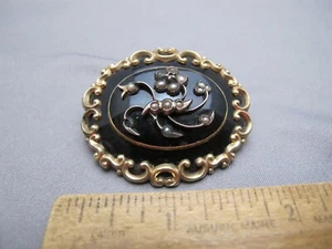 Frühe VIKTORIANISCHE gold plattierte TRAUERBROSCHE mit HAARFACH - BALLANTINE - 1840er Jahre - Bild 1 von 9