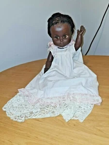 VINTAGE CHILTERN BLACK DOLL /BIG BROWN EYE DOLL WITH OUTFIT 18" - Picture 1 of 6