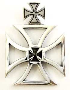HEAVY CROSS CHOPPER SOLID STERLING 925 SILVER PENDANT - Picture 1 of 8