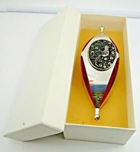 Christmas Finial Style Ornament Peacock Appletree Branches Red Enamel Silvertone - Picture 1 of 8