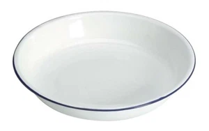 24cm Enamel Rice Plate Pasta White Blue Rim Camping 4WD Home Caravan Kitchen - Picture 1 of 3