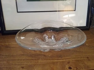 Orrefors Sweden Bowl Nils Landberg 12” Triangular Clear Crystal Scallop - Picture 1 of 5
