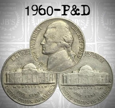 1960 P&D Jefferson Nickels (2) Coin Set Circulated VG-VF+ *JB's Coins* - Image 1 of 4