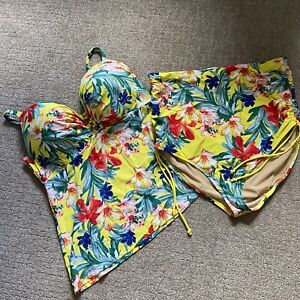 Women's Bikini TANKINI Size 20 42DDD Hibiscus Floral Flower Yellow Swimwear