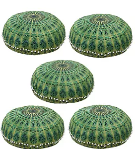 Indian Mandala Floor Pillows 32" Round Meditation Cushion Cover Ottoman Pouf 5Pc - Picture 1 of 1