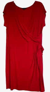 Tiana B. Women's Maroon Knit Faux Wrap Dress w/ Side Belt Size 1X Made in USA - Picture 1 of 5