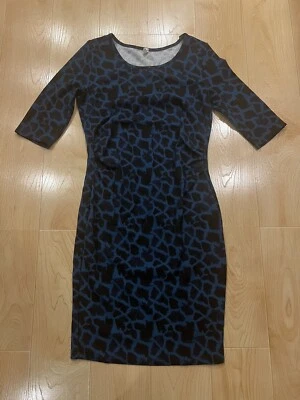 Pink Blush Maternity Dress Medium Blue & Black Animal Print Rouched 3/4 Sleeve - Image 1 of 4