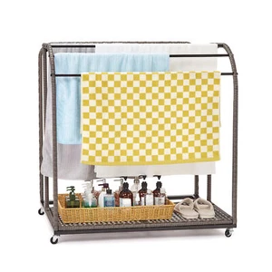 Pool Towel Rack Outdoor Storage Rack Rattan Base 5 Towel Bars Indoor/Outdoor - Picture 1 of 9