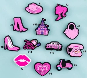 Pink Shoe Charms Hot Pink 12PCS Little Girl Shoes Charms PVC Cute Clog Pins - Picture 1 of 9