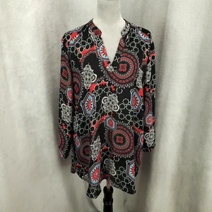 Womens Tunic Top Size 18W 20W Geometric Mandala ish Roll Tab SLeeve Boho Blouse - Picture 1 of 9