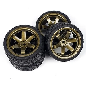 Pneumatici 1/10 RC Road 6 Razze Ruote Grigio Peltro TE37 per Tamiya TT02 TT01 6 mm os - Foto 1 di 8