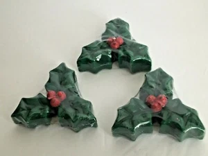 Floating Christmas Green Red Holly Designed Candles 3 items  size each 3" x 3" - Picture 1 of 4