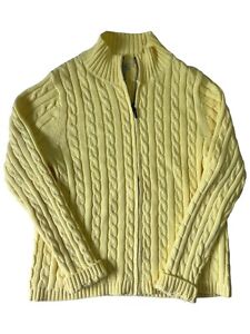 L.L. Bean Womens Yellow Full Zip Up Chunky Cable Knit Cardigan Medium Petite