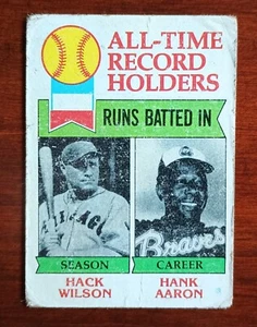 1979 TOPPS #412 HANK AARON & HACK WILSON - ALL-TIME RECORD HOLDERS - RBI - Picture 1 of 4