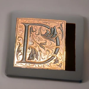Vintage - Copper on Wood - Illuminated Letter "D” Printing Block Printer Square - Picture 1 of 12
