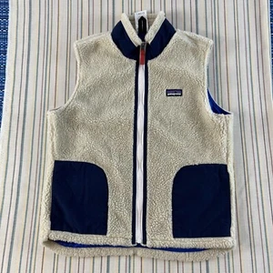 Patagonia Fleece Vest Boys Large Cream Full Zip Outdoors Pockets Youth NOTE 7986 - Picture 1 of 9