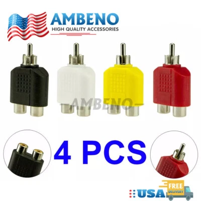 4x 1-Male to 2-Female Cable Adapter RCA Y Splitter AV Audio Video Plug Converter - Image 1 of 4