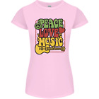 Peace Love Music Guitar Hippy Flower Power Womens Petite Cut T-Shirt