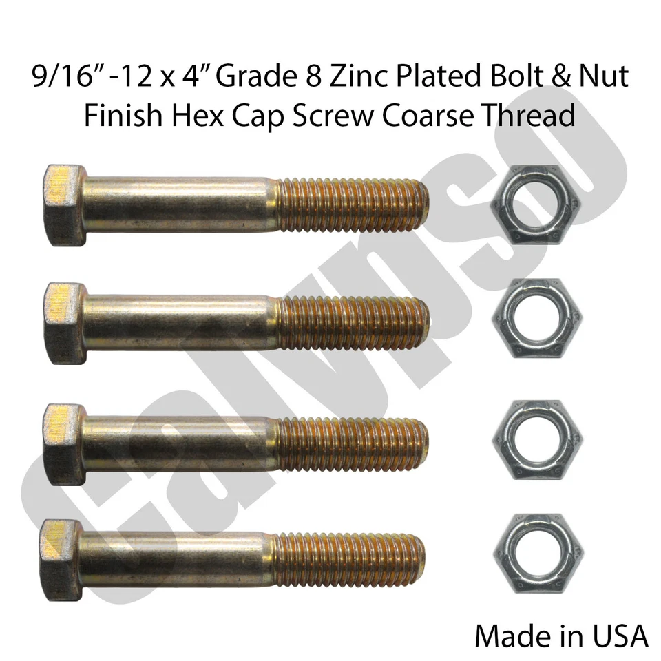 9/16 x 4 Grade 8 Bolts With Nuts Selling in Set of 4 - Image 1 of 1