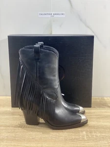 Ash texano Donna elison pelle nera frange casual boot 36 - Foto 1 di 7