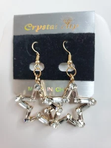 Star Shaped 1.25" Wide Dazzling Earrings Silver Tone Faux Jewels Wired - Picture 1 of 6